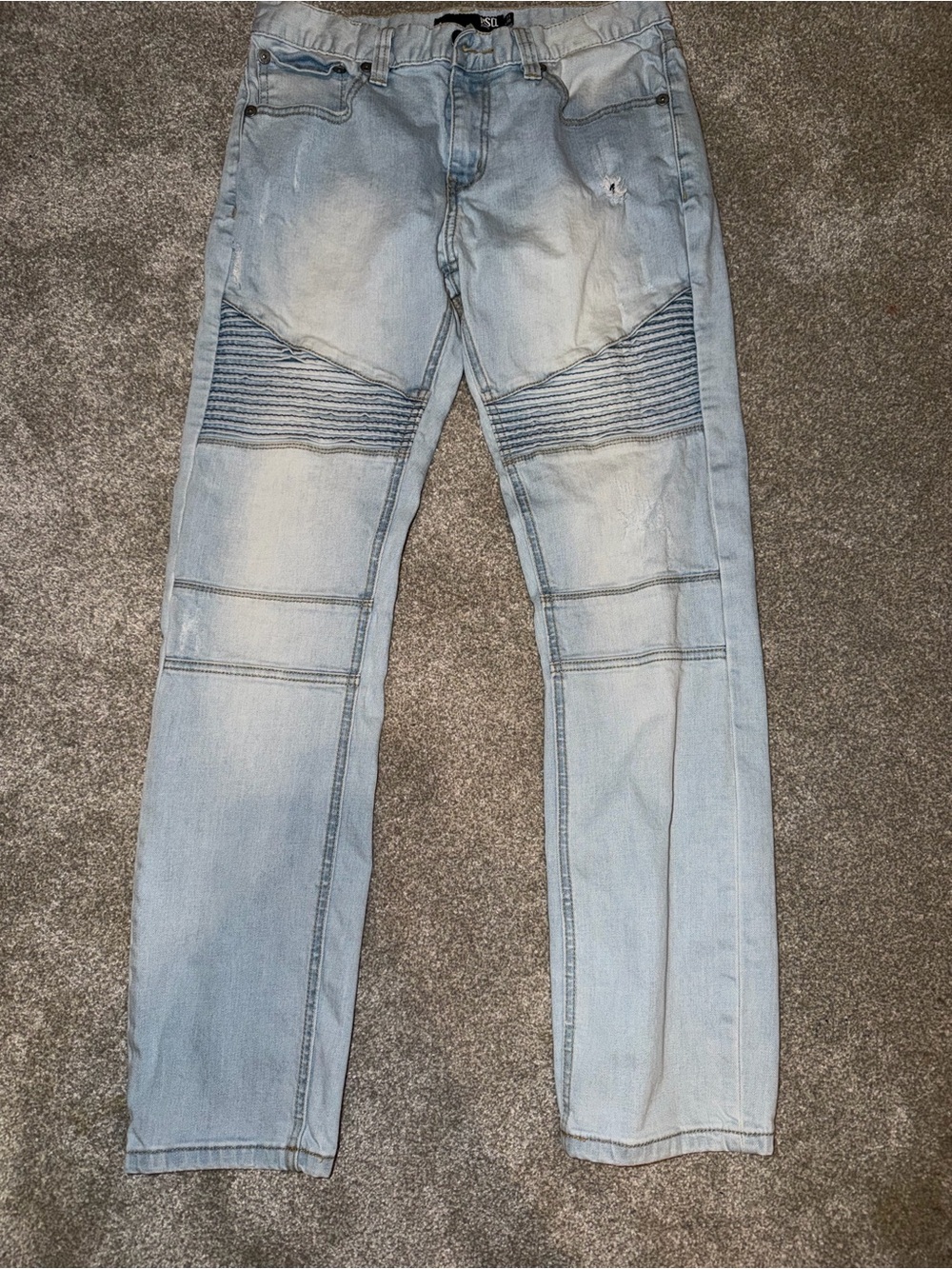 RSQ Light Blue Slim Straight Men's Jeans with Ribbed Knee Panels